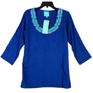Escapada Shirt Womens Extra Small Blue 3/4‎ Sleeve Scoop Neck Below Hips Blouse